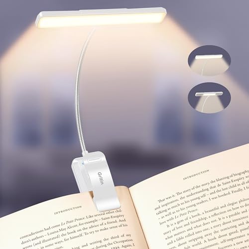 Gritin 2026 Gen 2 Leselampe Buch Klemme 32 Augenschonende Vollspektrum-LEDs, 5 Helligkeit & 5 Lichtfarbe, Einstellbar Breit/Schmal Lichtstrahl, 1500mAh Aufladbar Akku -Hellweiß