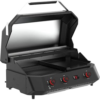 Cozze® G-800 Combo Plancha y Barbacoa a Gas 9,5 kW, 3 Quemadores SS430, Hierro Fundido Esmaltado, 30 mbar, con 2 Termómetros Digitales
