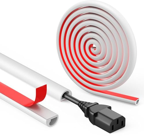 ANOMM 2m Blanc Goulotte Passe Cable adhésif, Flexible Goulotte Electrique | Cache Cable TV Mural Demi-Rond en Silicone pour Gestion des Câbles Muraux, Protection des câbles