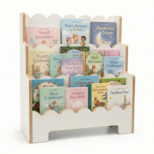 TukuTuk Montessori Kinderregal Weiß – Stabiles Bücherregal für Kinder – Regal für Spielzeug und Bücher – Erhältlich in 63, 73, 83 cm Breite (83cm)