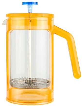 Café Olé Chiaro Cafetière, Orange & Blue, 600ml / 2-3 Mugs / 5 Espresso Cups, French Press Coffee Maker, Stainless Steel Mesh Filter, Glass Beaker, Acrylic Body and Handle