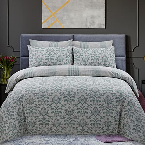 DTEX HOMES Double Duvet Set 100% Pure Cotton Reversible Printed Hotel Quality Duvet Cover Ultra Soft Easy Care double bedding Set Super Soft and Luxury Duvet Cover Sets (Istambul Green)