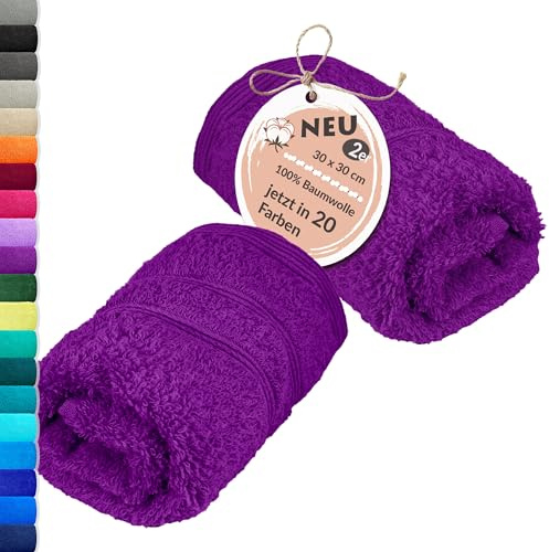 Lashuma Frottee 2X Seiftücher 30x30 cm Lila - Aubergine, London weiche Waschlappen Baby