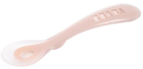 BÉABA - Cucchiaio in Silicone per Neonati e Bambini, Cucchiaino Bebé per lo Svezzamento, 2a Infanzia, Flessibile, Punta Arrotondata, Manico Ergonomico, Zucchero Filato