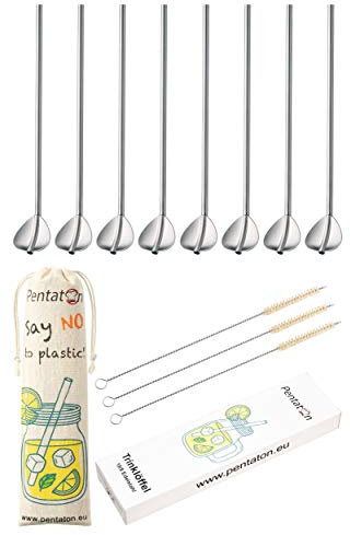 Pentaton Trinkhalmlöffel aus Edelstahl, Wiederverwendbare Strohhalmlöffel, Latte Macchiato und Cocktail-Löffel, Länge 21,5cm