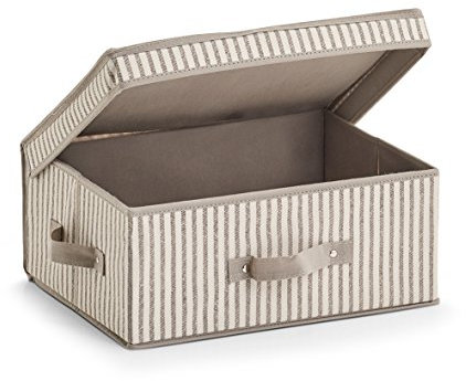 Zeller 14645 Aufbewahrungsbox mit Deckel Stripes, Vlies, Beige