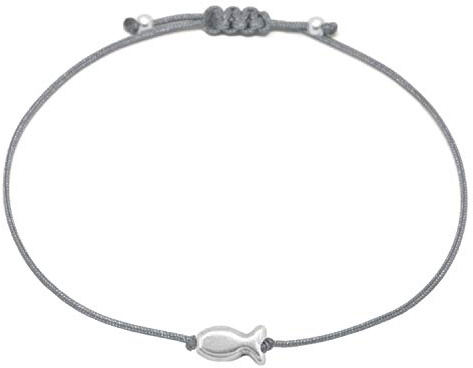Selfmade Jewelry Armband Damen Silber Fisch Größenverstellbares Makramee-Armkettchen mit Fischchen Handmade Inkl. Geschenk-Verpackung
