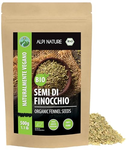 Alpi Nature Graines de Fenouil BIO 500g, Fenouil Graine bio Entière pour la Cuisine et le Thé