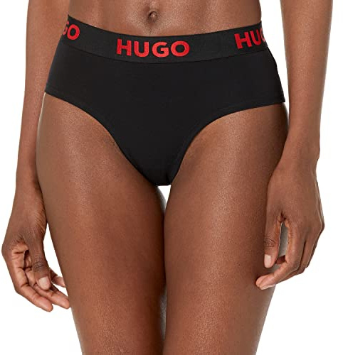 Hugo Bold Logo Hipster Cotton Stretch Brief Slip, Goudron Noir, M Femme