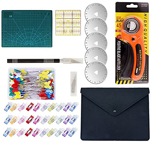 CENPEK Kit de 95 outils de découpe rotatifs comprenant un cutter rotatif et un tapis pour patchwork, une règle, un sac de rangement pour sculpture, des lames de cutter rotatif, matelassage