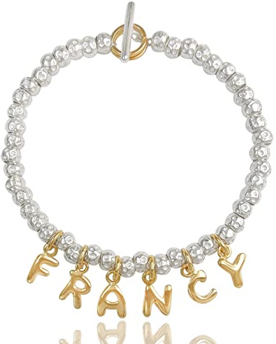 ViMon gioielli| Bracciale a granelli, personalizzato con ciondoli a formare il tuo nome o quello di un figlio figlia. In argento vero 925.