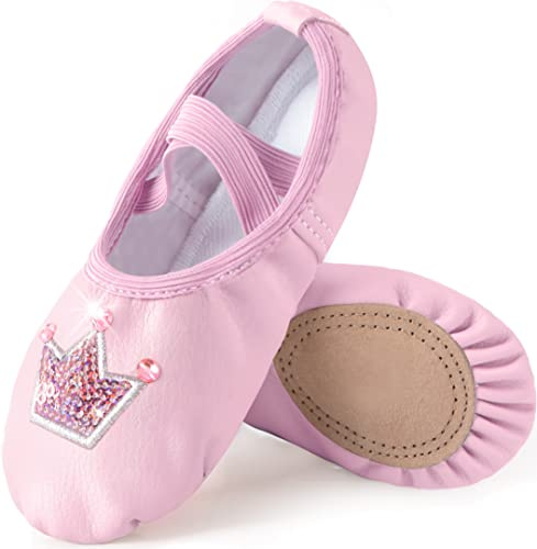 Mulnall Zapatillas de Danza Cuero Zapatos de Ballet y Gimnasia Baile para Niña (WX65-08-27)