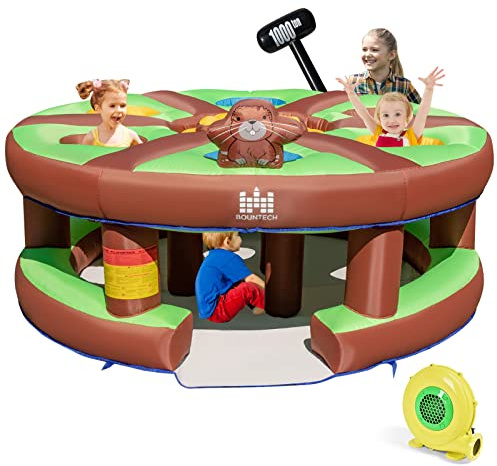 COSTWAY Juego Infantil Hinchable Golpeando un Topo, Juguete con Soplado de 480W, Bate Hinchable, Palos, Juego Interactivo para Patio, Parque, Fiesta, Regalo para Mayores de 3 Años