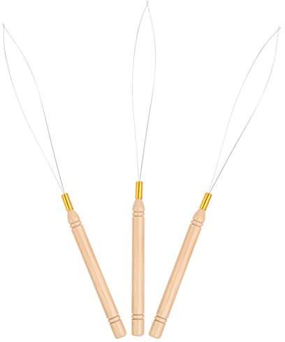Vlasy 3PCS Hair Extension Loop Threader Nano Beads Tool Micro Link Pulling | Hair Loop Pull Through Tool Needle Threaders Hair Extension Beads Tool Micro Beads Nano Extension Tools for Salon or Home Use