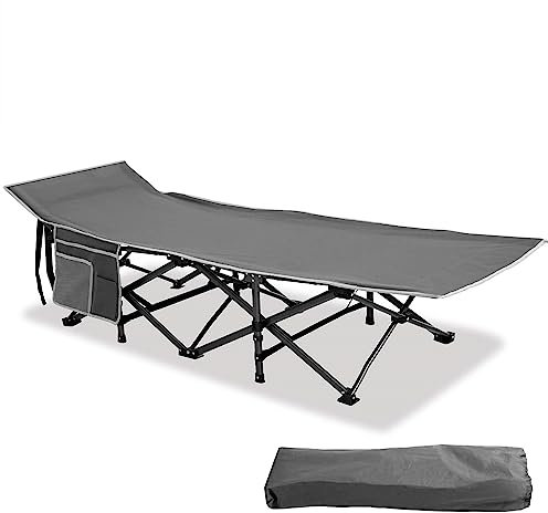 HIGH POINT SPORTS Feldbett Klappbar Campingbett Faltbar XL Campingliege leicht mit Seitentasche Feldbetten für Camping, Outdoor, Indoor, Grau