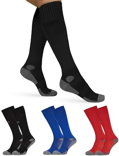 OCERA 3 Paar Kompressionsstrümpfe mit Baumwoll-Frottee-Sohle für Kinder und Erwachsene, in (schwarz - rot - blau) - 39-42