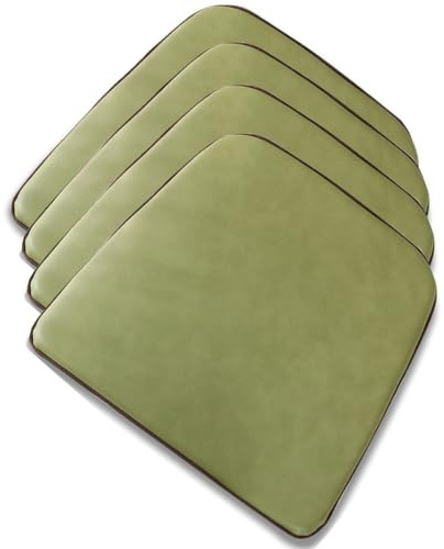 MOODMUSE Stuhlkissen,Leder-Küchenstuhlkissen – Hufeisenförmiges Sitzkissen Und Esszimmerstuhlpolster, 43 X 40 cm, rutschfeste Gummi-Rückseite, 1/2/4er Set (Color : Dark Green-3, Size : Set of 4)