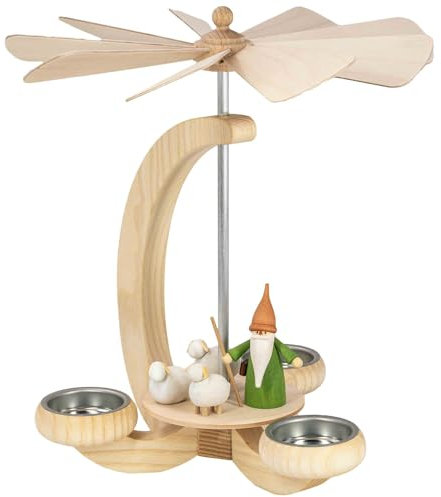 Seiffener Volkskunst | Erzgebirge Pyramide Weihnachtspyramide Teelichtpyramide | Handwerkskunst aus Deutschland | echte Handarbeit | 25 cm | Schäferwichtel