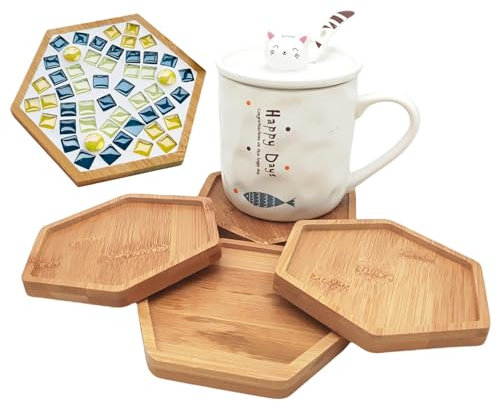 Bambus-Mosaik-Untersetzer - Leere Bodenschalen für Bastelarbeiten, DIY-Mosaikbedarf, Trinkbecher und Pflanzen, Kunstplatte (Hexagon), 4 Stück