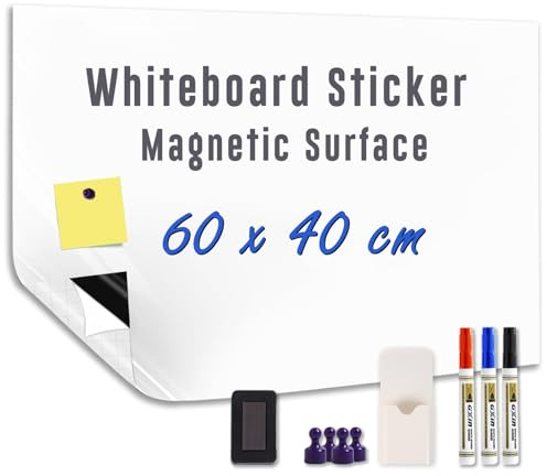 HeatPomelo Magnetische Whiteboard Folie 60 x 40 cm, Weißboard Kontaktfolie - Selbstklebend Tafelfolie für Wand, Tür, Büro, Zuhause