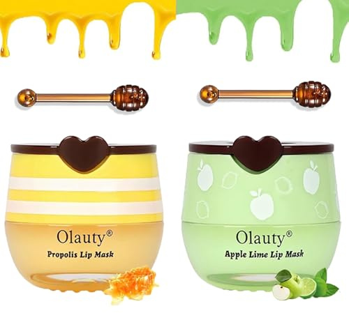 2Pcs Honeybalm Lip Balm Biene Lippenmaske Feuchtigkeitsspendende Tag & Nacht Lippenpflege Bienen Lippenbalsam Honig Lippenmaske Reduzieren Sie Lippenlinien Falten (Honey+Apple)