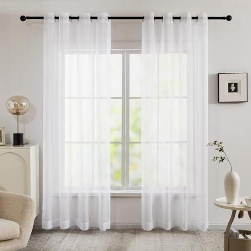 Deconovo Outdoor Vorhänge Wetterfest Vorhang mit Ösen Wasserdicht Gardinenschals Transparent Gardinen für Terrassentür Pavillon Balkontür Außen, 245x140 cm(HöhexBreite), Weiß, 2er Set