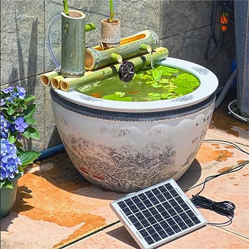 Fontana a cascata di bambù da giardino, Fontana d'acqua in bambù con pompa solare, fontane da esterno indipendenti, fontana da giardino giapponese con cascata, beccuccio for fontana d'acqua da esterno