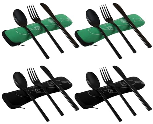 Fabnati Reisebesteck Edelstahl, Camping Besteck Set, Schwarz, 12 Stück
