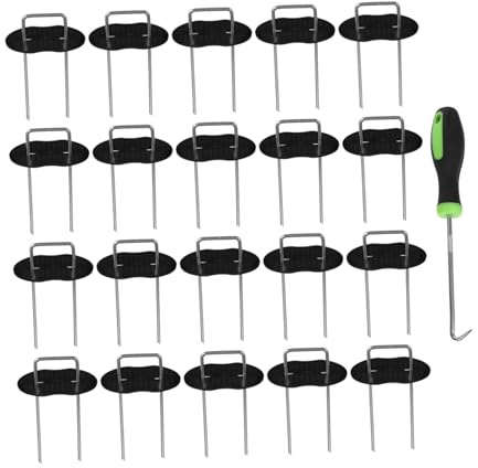 OFFSCH 1ensemble Piquets De Jardin u avec Accessoires Agrafes De Fixation pour Bâches Et Tissus De Paysage Utilisation Polyvalente pour Aménagement Extérieur