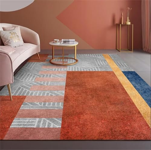 RUGMRZ Anti Rutsch Teppich 80x120CM grosser Outdoor-Teppich orangerot Grauer moderner Streifendesign, stilvoller und langlebiger Wohnzimmerteppich