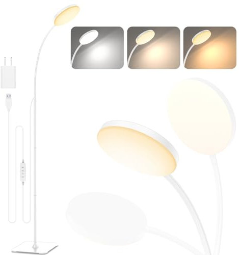 Mojimdo Lámpara de Pie, [3 Colores y 10 Luminosidades] Lámpara LED de lectura de pie, regulable y flexible para habitaciones infantiles, oficina, salón, mesilla de noche de esquina
