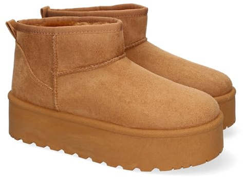 shoes&blues.es Bottines Plates à Plateforme pour Femmes, Style Australien, Doublure en Fourrure, Bout Rond Chameau Talla 39