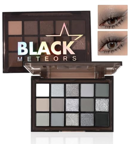 Beauty Glazed 15 Farben Black Smoky Lidschatten-Palette Dark Grey Smokey Metallic Lidschatten Eyeshadow Palette Goth Matt Shimmer High Pigmented Basic Black Grey