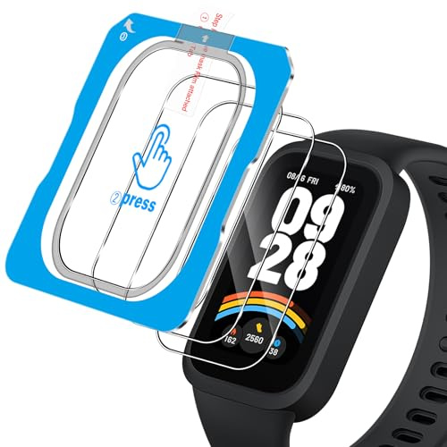 Aerku Protector de Pantalla para Xiaomi Band 9 Active/Redmi Band 3, [3 Pcs] 9H Alta Sensibilidad Resistente a Arañazos Cristal Templado Vidrio con Ayuda de Posicionamiento para la Instalación