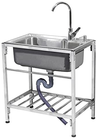 Küchenspüle aus Edelstahl mit Einzelbecken und Ständer, freistehend, für gewerbliche und Restaurantzwecke, Waschstation, Handwaschbecken, Spülbecken-Set mit Heiß-/Kaltwasserhahn für Wäschere