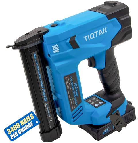 TIQTAK Brad Nailer Cordless, 18 GA Nail Gun Battery Powered, 3400 Nails per Charge, Super-long Runtime,Drives 3/8 to 1-1/4 Nails