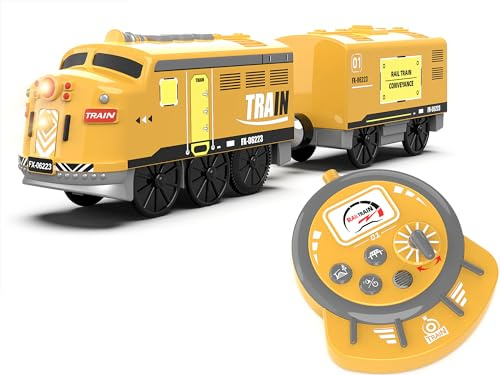 Motorized Train for Kids, Remote Control Locomotive Train Toy for Wooden Tracks, Battery Powered Electric Trains with Sound & Lights Effects Compatible with Thomas, Brio, Chuggington
