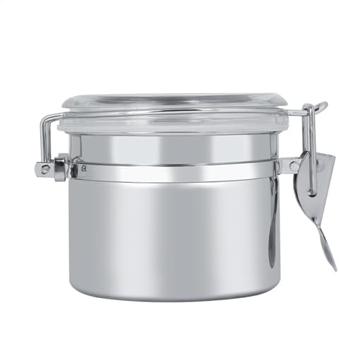 KooingTech 500ml Kaffeedose Luftdicht, Kaffeebehälter Luftdicht, 10X7.4cm | Edelstahl Kaffeedose Mit Klarem Deckel, Zur Aufbewahrung Von Kaffeebohnen, Zucker, Tee Und Milchpulver