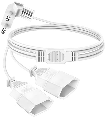 Cavo di prolunga per spina europea, 2 in 1, spina europea, spina piatta, 2,5 A/250 V, 1,5 m, cavo di prolunga piatto, per TV, PC, computer, monitor, lampada, bianco