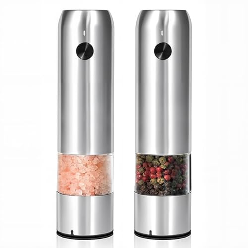Ensemble moulin à poivre et sel électrique - Moulin à poivre électrique rechargeable par USB - Avec rugosité réglable externe et farine en céramique avec brosse - Argent