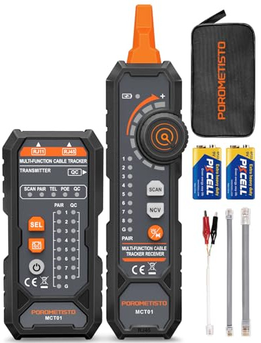 POROMETISTO MCT01 All-in-One Netzwerktester, Kabeltester für RJ45/RJ11 mit Anti-Interferenz Line Finder, POE Test, NCV, Durchgangsprüfung & Crimpkontrolle