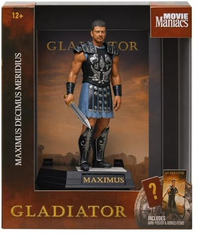 McFarlane Toys Movie Maniacs Gladiatore Maximus Decimus Meridius Figura in posa 15,2 cm con sfondo scenico, base per esposizione e certificato