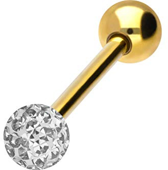 PIERCINGLINE Piercing de acero quirúrgico con bola de acero quirúrgico epoxy y acero quirúrgico, barra para el pecho, lengua, selección de colores y tamaños, 14 mm, Acero quirúrgico 316L/resina epoxi