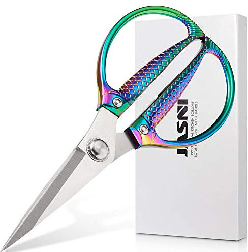 Jasni Stainless Steel Heavy Duty Kitchen Shears Scissors for Food Meat Poultry Cooking Cutting Sharp Powerful Strong Professional All-Purpose Pretty Color Rainbow Iridescent Titanium Utility Office
