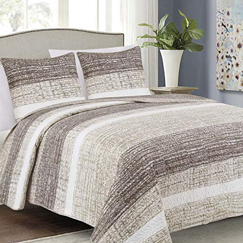 Euromat Couvre-Lit Quilt Matelassé avec 2 taies d'oreiller 40x40 cm- (Beige Ecru Marron - Brian Beige, 220x240 cm)