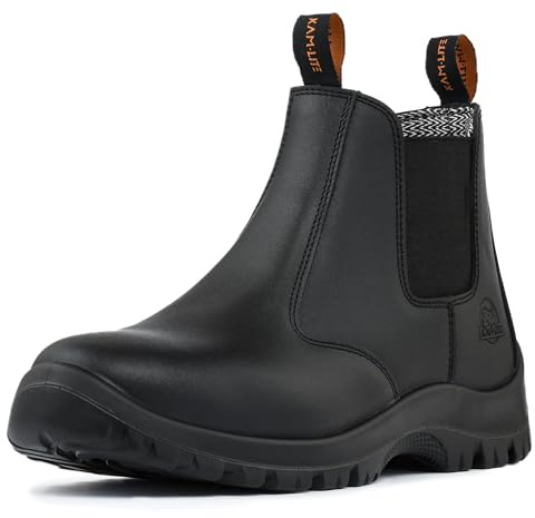 KAM-LITE Sicherheitsschuhe Herren S3 rutschfest Leder Sicherheitsstiefel Wasserdicht Stahlkappe Arbeitsschuhe atmungsaktiv leicht Arbeitsstiefel