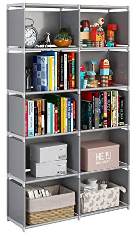 JIUYOTREE Bücherregal mit 10 Fächern würfelregal aufbewahrungsregal regalsystem Zur Aufbewahrung von Büchern, Kleidung, Kisten, Spielzeug, grau