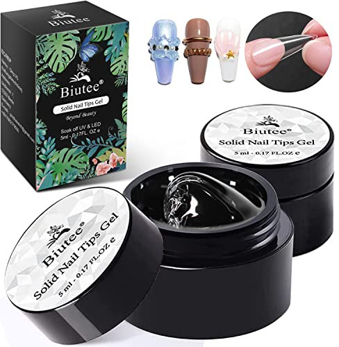 Biutee Colla per Unghie Finte Solido, 5ml*2pcs Professionale Gel per Strass, Trasparente Decorazione Nail Art, UV/LED