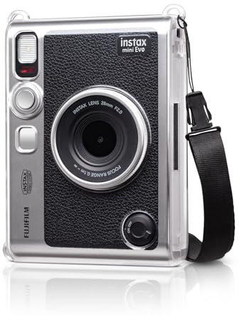 MUZIRI KINOKO Mini EVO Tasche für Fuji Instax Kamera - PVC Kristallklare Schutzhülle mit Schwarzem Schultergurt (Transparent)