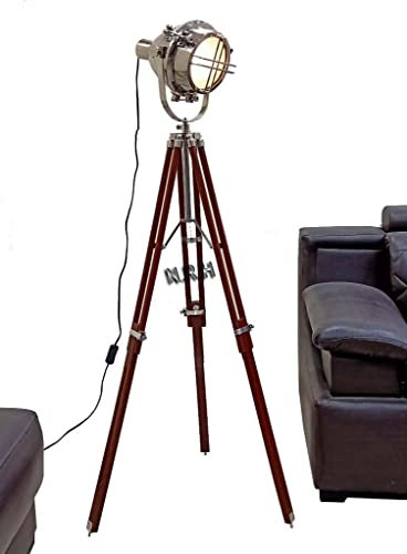 Nautical Replica Hub Lámpara de pie auténtica con trípode de madera para sala de estar